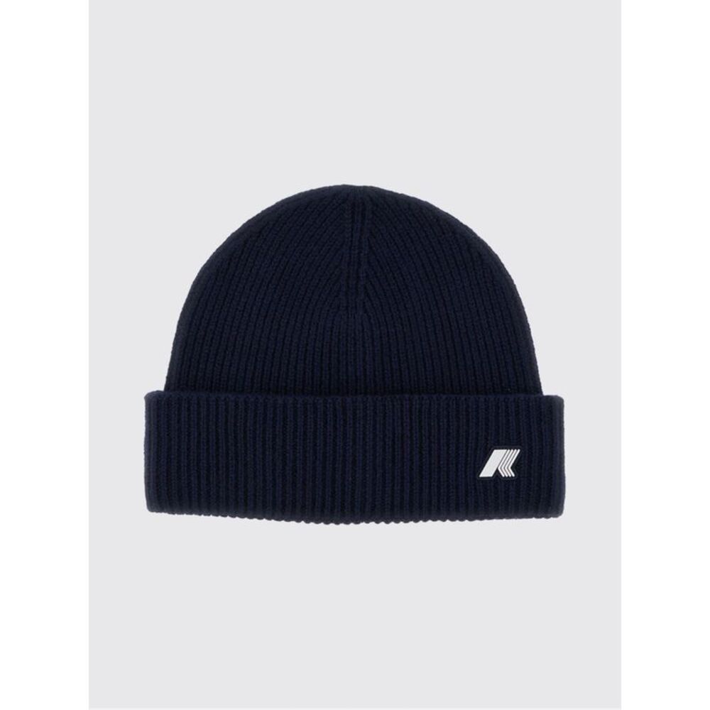 K-Way Men K-Way Brice Ribbed Wool Beanie Hat With Turn-Up Cuff And Rubber Logo
